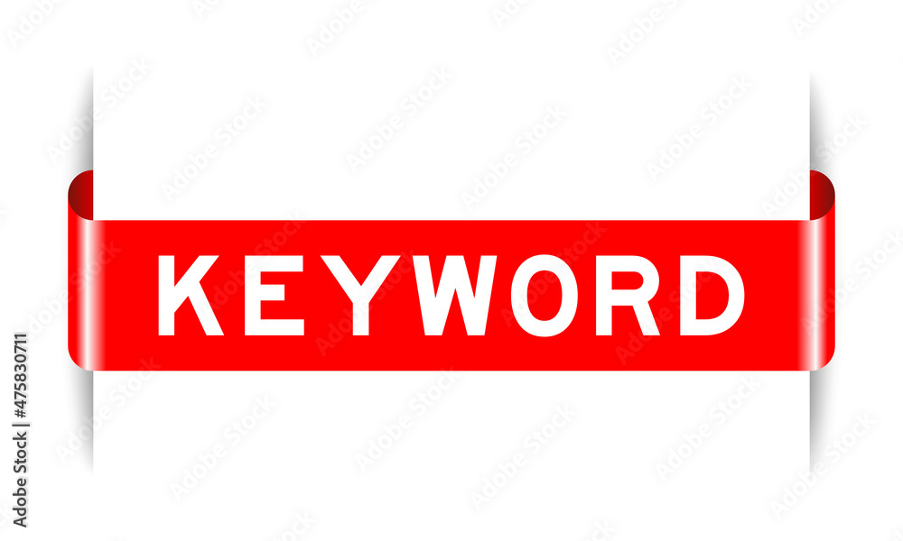 Red color inserted label banner with word keyword on white background ...