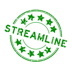 Sticker - Grunge green streamline word with star icon round rubber seal stamp on white background