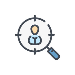Fototapete - Target audience search color line icon. Target magnifier with person inside vector outline colorful sign.