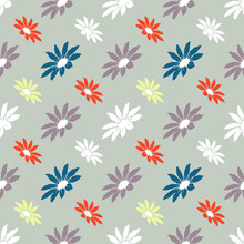 Floral Seamless Pattern Colourful Flowers On Grey Background