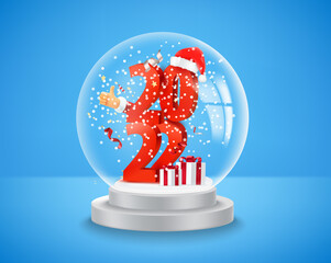 Poster - Transparent glass ball with snow and 2022 digits. Happy new 2022 year greeting card