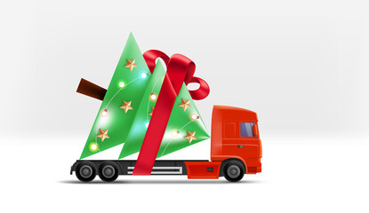 Poster - Truck with Christmas tree. Holiday delivery concept. 3d vector illustration