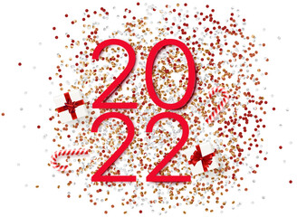 Poster - Hapyy new 2022 year card. 3d vector flat lay illustration