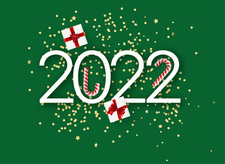 Aufkleber - Hapyy new 2022 year card. 3d vector flat lay illustration