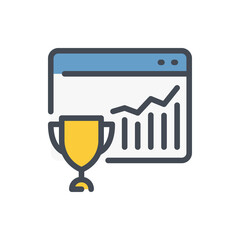 Poster - Top sales color line icon. Website with trophy cup and statistic report vector outline colorful sign.