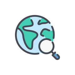 Fototapete - Global search color line icon. Planet Earth with magnifier glass vector outline colorful sign.