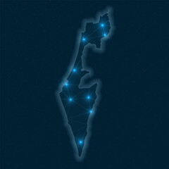 Wall Mural - Israel network map. Abstract geometric map of the country. Digital connections and telecommunication design. Glowing internet network. Radiant vector illustration.