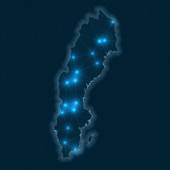 Poster - sweden network map. abstract geometric map of the country. digital connections and telecommunication