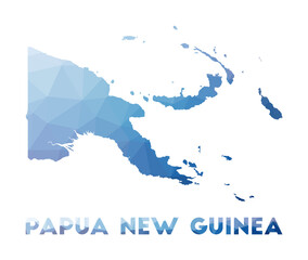 Canvas Print - Low poly map of Papua New Guinea. Geometric illustration of the country. Papua New Guinea polygonal map. Technology, internet, network concept. Vector illustration.