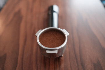 Sticker - Espresso coffee maker on a wooden table