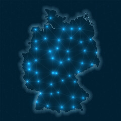 Poster - Germany network map. Abstract geometric map of the country. Digital connections and telecommunication design. Glowing internet network. Artistic vector illustration.