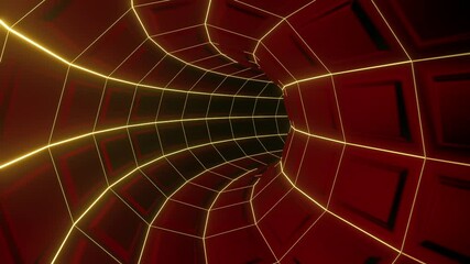 Poster - Speed of digital lights, neon glowing rays in motion into digital technologic tunnel. Design. 3D effect of the flight inside red tunnel.