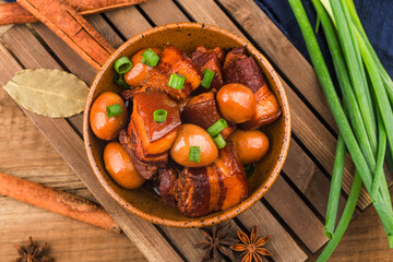 Wall Mural - Quail Eggs Stew with belly pork(Chinese food)