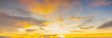 Clouds And Orange Sky,Panorama Sunset Sky Background ,sunrise With Clouds, Light Rays And Other Atmospheric Effect 