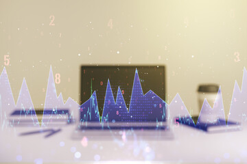Aufkleber - Double exposure of abstract creative statistics data hologram on computer background, analytics and forecasting concept