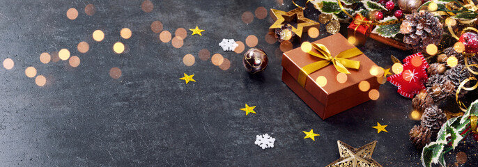 Wall Mural - Christmas gift box and copy space. Christmas background