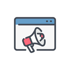 Fototapete - Website announcement color line icon. Web page with bullhorn vector outline colorful sign.