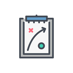 Fototapete - Strategy and Plan color line icon. Clipboard with tactics scheme vector outline colorful sign.