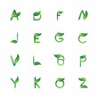 green alphabet letter initials set logo with leaves. unique and simple symbols. white background. modern templates. for corporate branding and graphic design. vector illustration