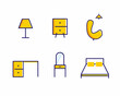 modern furniture icon set logo, with a bright and cheerful concept. simple and unique logo for corporate branding and graphic design. chair, table, cupboard, lamp icon. vector illustration