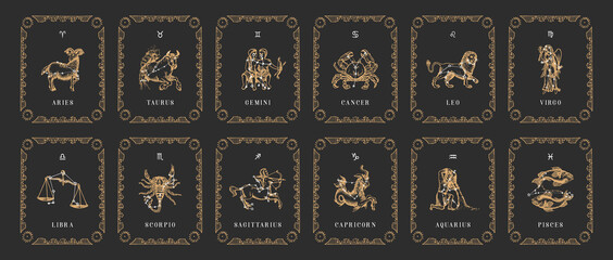 Sticker - Vintage horoscope cards. Zodiac symbols in vector.