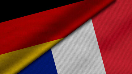 Wall Mural - 3D Rendering of two flags from Republic of Germany and French Republic together with fabric texture, bilateral relations, peace and conflict between countries, great for background