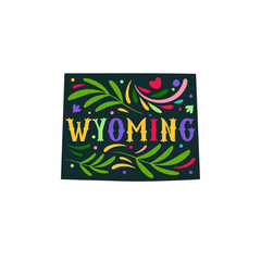 Wall Mural - Wyoming state map with doodle decorative ornaments. For printing on souvenirs and T-shirts