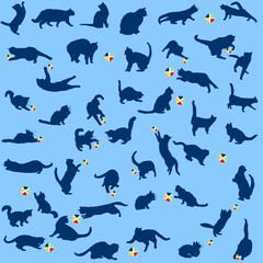 Sticker - cats playing balls collection isolated on blue