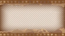 Old Brown Cinematic Frame On A Transparent Background. Scratched Vintage Video Or Photo Tape. 3d Realistic Screen In Retro Style With Grunge Pattern. Antique Slide Template. Vector Card Illustration