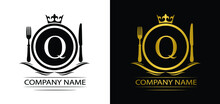 Letter Q Restaurant Logo Template Luxury Royal Food  Vector Company  Decorative Emblem With Crown  