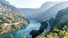 Bhakra Dam Is A Concrete Gravity Dam On The Sutlej River In Bilaspur, Himachal Pradesh In Northern India. The Dam Forms The Gobind Sagar Reservoir.