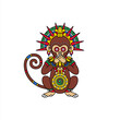 Graphic print of stylized monkey on white background. Aztec monkey. Native american art.