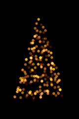 Wall Mural - Unfocused Christmas lights on Christmas trees on a black background. Copy Space