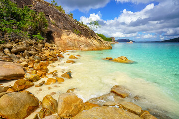 tropical anse st jose on curieuse island on the seychelles