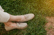  leather loafers on grass