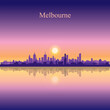 Melbourne city silhouette on sunset background