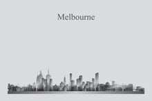 Melbourne City Skyline Silhouette In A Grayscale