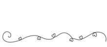 One Line Drawing Of Small Hearts On Vertical Wavy Line, Hand Drawn Vector Minimalist Illustration Of Free Love Concept