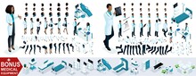 Isometric Woman And Man Doctor African American, Create Your 3D Surgeon, Sets Of Gestures Of The Feet, Hands And Emotions. Bonus Medical Equipment, Set 5