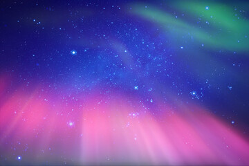 Sticker - night starry sky. milky way and northern lights. green aurora borealis