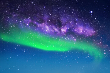 Sticker - night starry sky. milky way and northern lights. green aurora borealis