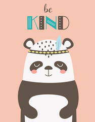 Wall Mural - tribal card with cute panda, vector illustration