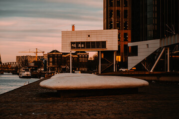 Wall Mural - Beautiful view of buildings in the city at sunset