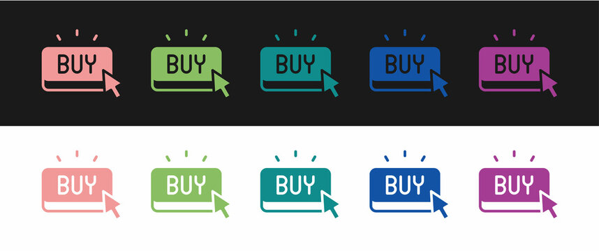 Set Buy button icon isolated on black and white background. Vector