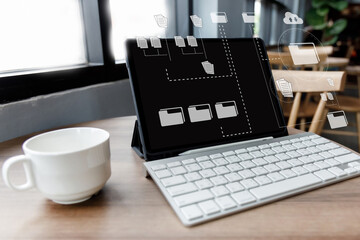 Poster - Businessman manage files documentation working modern computer Document Management System  transfer file