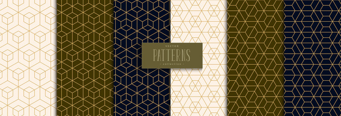 Poster -  Set of geometric pattern polygonal shape. Luxury background with golden lines modern stylish