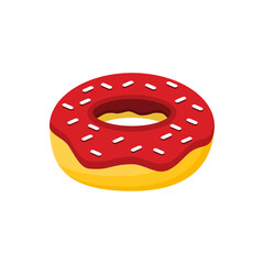 Donut with sprinkled design in flat isolated on white background.