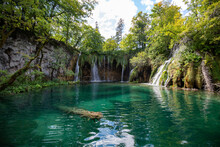 Scenic View Of  Small Waterfalls In Plitvice Lakes National Park On A Sunny Day, Croatia