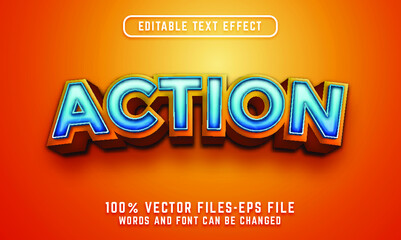 Poster - action 3d modern text effect. editable text effect with cartoon style vectors illustration