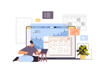 Poster - businesswoman monitoring financial statistics data on laptop screen business woman analyzing graphs 
